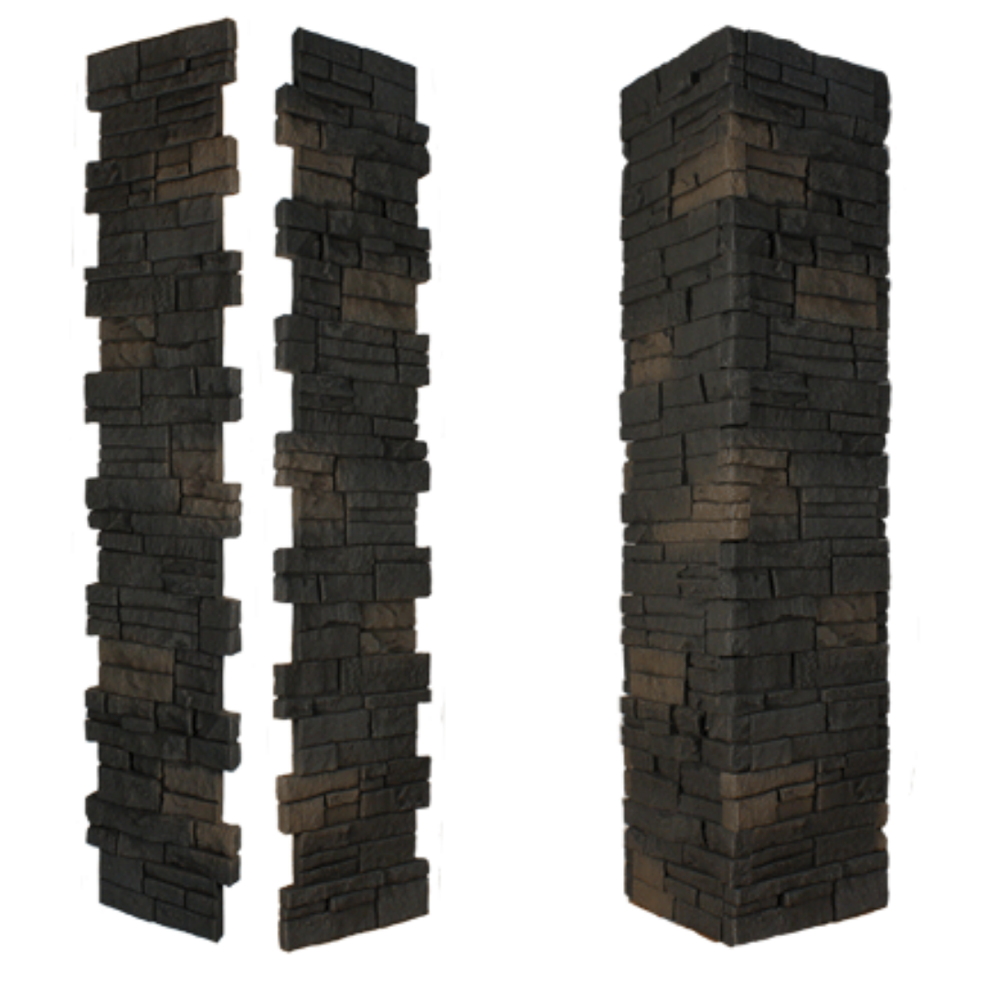 Faux Stacked Stone Pillar Panel - Black Blend