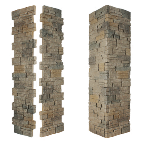 Faux Stacked Stone Pillar Panel - Grey Brown